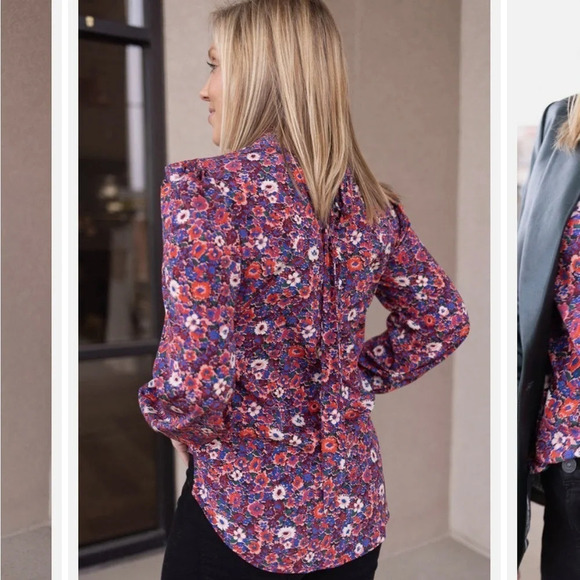 Veronica Beard Silk Chilton Blouse Pink Floral 4 - Picture 11 of 16